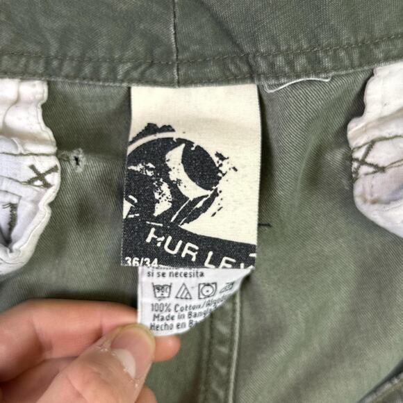 Vintage Y2K Hurley Green Military Fatigue Baggy Skater Cargo Pants Size 36/34 - Picture 4 of 8